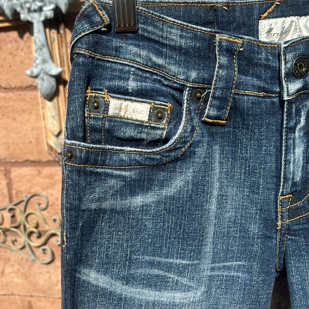 Baby Phat Jeans Flare Boot Cut Y2K Rhinestones Dark Wash Distressed Size 0 - Picture 5 of 15